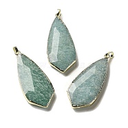 Natural Amazonite Pendants, Faceted Teardrop Charms, with Rack Plating Golden Plated Brass Edge, 49~49.5x20.5x8mm, Hole: 4x6mm(G-A099-01G-06)