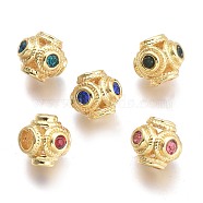Brass Micro Pave Cubic Zirconia Beads, Rondelle, Real 18K Gold Plated, Mixed Color, 8x7.4mm, Hole: 2.5mm(KK-P187-18-G)