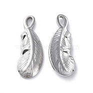 304 Stainless Steel Pendants, Feather Charm, Stainless Steel Color, 20x7x2mm, Hole: 1x2mm(STAS-P324-22P)