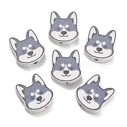 Printed Wood Beads, Dog, Gray, 19.5x17.5x6mm, Hole: 2.5mm(WOOD-D289-01A)