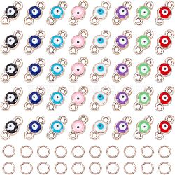 Nbeads 160Pcs 8 Colors CCB Enamel Links Connectors, with Brass Jump Rings, Evil Eye, Mixed Color, 14x7x3.5mm, Hole: 1.8mm, 20pcs/color(KY-NB0001-28)