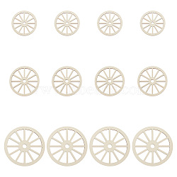 12Pcs 3 Style Unfinished Wood Slices, for DIY Wood Painting Craft, Children Toys, Carriage Train Car Wheel, Beige, 7.45~12.5x0.25cm, Hole: 7.5~12mm, 4pcs/style(WOOD-OC0002-79)