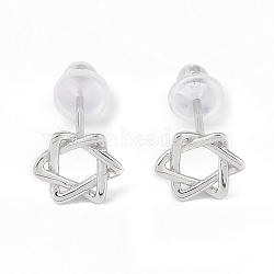 Rhodium Plated Star of David 999 Sterling Silver Stud Earrings for Women, with 999 Stamp, Platinum, 7x8mm(EJEW-S215-05P)