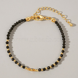 Bohemian Style Natural Gold Obsidian Round Beaded Bracelets for Women, Non-magnetic Hematite, Faceted, Inner Diameter: 6-1/2 inch(16.5cm)~6-3/4 inch(17cm)(CA1141-5)