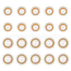 20Pcs 2 Style ABS Plastic Imitation Pearl Shank Buttons, with Alloy Findings, 1-Hole, Flower, Light Gold, 15~17.5x10.5mm, Hole: 2~2.4mm, 10pcs/style(BUTT-DC0001-06KCG)