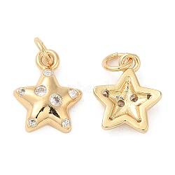 Rack Plating Brass Micro Pave Clear Cubic Zirconia Charms, with Jump Ring, Long-Lasting Plated, Cadmium Free & Lead Free, Star Charm, Real 18K Gold Plated, 14x11x3mm, Hole: 3mm(X-KK-I706-17G)