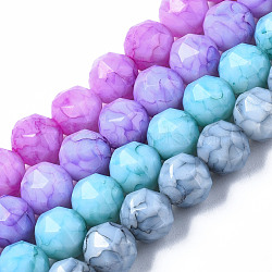 Opaque Baking Painted Glass Beads Strands, Faceted, Round, Mixed Color, 8x7.5mm, Hole: 1mm, about 50pcs/strand, 15.08 inch(38.3cm)(EGLA-N006-004)