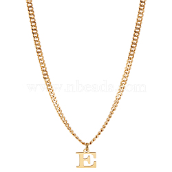 1Pc 304 Stainless Steel Letter Pendant Necklaces, Golden, Lead Free & Nickel Free & Cadmium Free, Letter E, 15.16 inch(38.5cm)~16.54 inch(42cm), Letter: 12.5x9.5mm(NJEW-LP0001-33E-G)