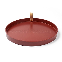 Round ABS Plastic Desktop Storage Tray, with PU Leather Handle, Jewelry Trays, Snack Tray Plate, for Living Room Kitchen Table Home Decoration, FireBrick, 26.4x2.4cm(AJEW-H113-D03)