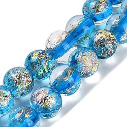 Handmade Dichroic Foil Glass Beads Strands, Round, Dodger Blue, 10mm, Hole: 1.5mm, about 40pcs/strand, 15.28''(38.8cm)(DICH-U001-01A)