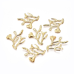 Electroplated Iron Pendants, Branch, Real 18K Gold Plated, 32.5x29.5x1mm, Hole: 1.8mm(X-IFIN-I030-04G)