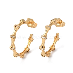 Clear Cubic Zirconia Bamboo Stud Earrings, Rack Plating Brass Half Hoop Earrings, Golden, 29.5x25x4mm(EJEW-R151-01G)