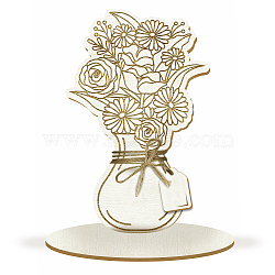 Wood Flower Bouquet Greeting Card, with Stand and Rope, for Mom Birthday Card, Flower, 219x138mm(AJEW-WH0441-009)