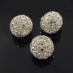 Brass Rhinestone Beads, Grade A, Round, Silver Color Plated, Size: about 30mm in diameter, hole: 5mm(RSB083-S)