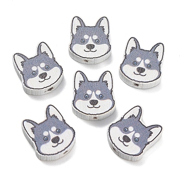 Printed Wood Beads, Dog, Gray, 19.5x17.5x6mm, Hole: 2.5mm