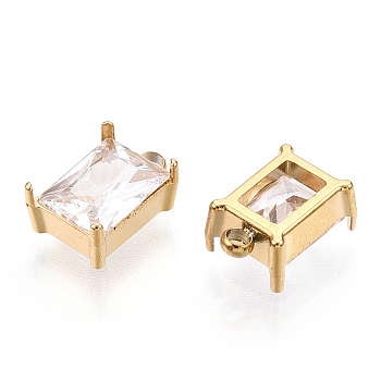 Ion Plating(IP) 304 Stainless Steel Charms, with Glass, Rectangle Charm, Real 18K Gold Plated, 11x7x5mm, Hole: 1.6mm