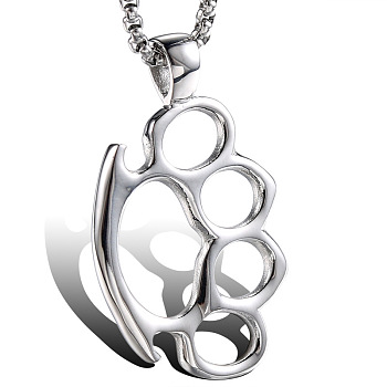 Stainless Steel Knuckles Pendant Necklaces, with Box Chains, Stainless Steel Color, 23.62 inch(60cm)