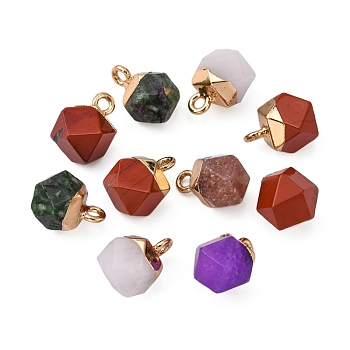 Natural & Synthetic Mixed Stone Charms, with Top Golden Plated Iron Loops, Star Cut Round Beads, Mixed Dyed and Undyed, 12x10x10mm, Hole: 1.8mm