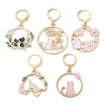 Easter Theme Rabbit & Cat Alloy Enamel Pendant Decoration, with 316L Surgical Stainless Steel Clasp, Mixed Color, 39~40mm