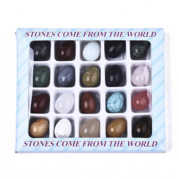 Natural & Synthetic Mixed Gemstone Egg Stone, Pocket Palm Stone for Anxiety Relief Meditation Easter Decor, Mixed Dyed and Undyed, 23~24x17~18mm, Box: 15x12.6x1.8cm, about 20pcs/box