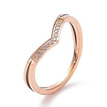 Clear Cubic Zirconia Wave Finger Ring, Ion Plating(IP) 304 Stainless Steel Jewelry for Women, Rose Gold, US Size 5 3/4~9(16.3~18.9mm)