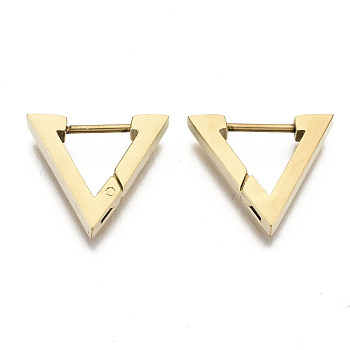 304 Stainless Steel Huggie Hoop Earrings, Triangle, Real 18K Gold Plated, 14.5x16x3mm, Pin: 0.8mm