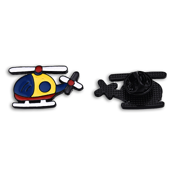 Helicopter Shape Enamel Pin, Electrophoresis Black Plated Alloy Badge for Backpack Clothes, Nickel Free & Lead Free, Dark Blue, 17x29mm