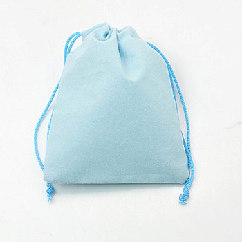 Velvet Cloth Drawstring Bags, Jewelry Bags, Christmas Party Wedding Candy Gift Bags, Light Sky Blue, 7x5cm