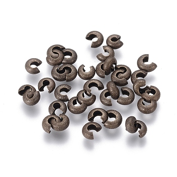 Brass Crimp Beads Covers, Antique Bronze, About 4mm In Diameter, 3mm Thick, Hole: 2mm