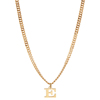 1Pc 304 Stainless Steel Letter Pendant Necklaces, Golden, Lead Free & Nickel Free & Cadmium Free, Letter E, 15.16 inch(38.5cm)~16.54 inch(42cm), Letter: 12.5x9.5mm