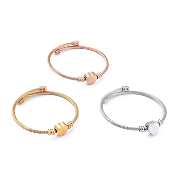 304 Stainless Steel Cuff Bangles Sets, Torque Bangles, with Heart Beads, Mixed Color, 2 inch(5.1cm), 3pcs/set