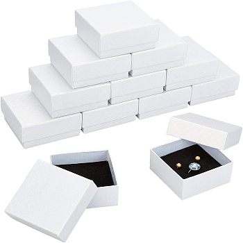 Cardboard Jewelry Boxes, with Black Sponge, for Jewelry Gift Packaging, Square, White, 7.5x7.5x3.5cm