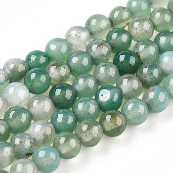 Dyed Natural Striped Agate/Banded Agate Round Bead Strands, Dark Sea Green, 4mm, Hole: 1mm, about 95pcs/strand, 15.7 inch