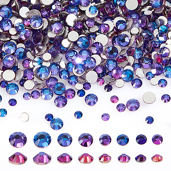 3200Pcs 4 Styls Flat Back Glass Cabochons, Faceted, Half Round, Purple, 2~3.8x0.8~1.8mm, 800pcs/style