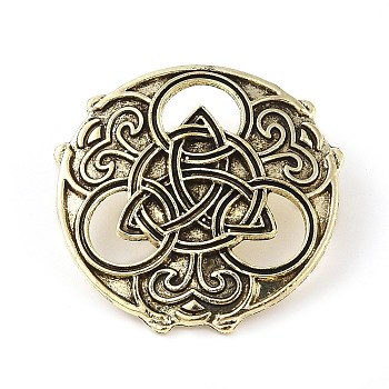 Tibetan Style Alloy Brooches, Flat Round with Trinity Knot, Antique Bronze, 37x37.5x3mm