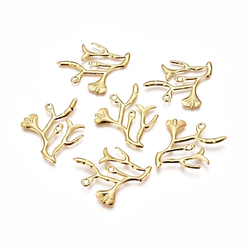 Electroplated Iron Pendants, Branch, Real 18K Gold Plated, 32.5x29.5x1mm, Hole: 1.8mm