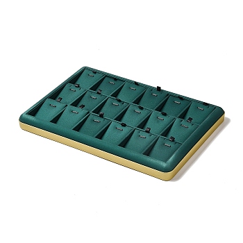 18-Slot PU Leather Pendant Necklace Display Tray Stands, Jewelry Organizer Holder for Necklace Storage, Rectangle, Green, 30.5x20.5x3cm