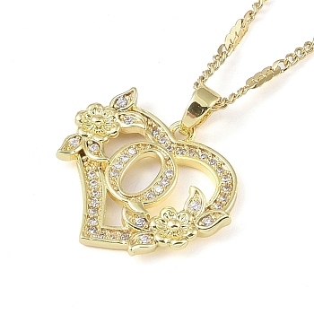 304 Stainless Steel Heart Pendant Necklaces with Cubic Zirconia, Letter Charms, Letter Q, 16.54 inch(42cm)