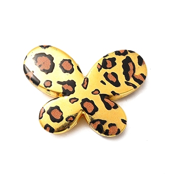 Electroplate & Spay Painted Acrylic Beads, Butterfly with Leopard Print Pattern, Gold, 21.5x29x5.5mm, Hole: 2mm