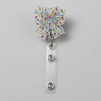 Bowknot Acrylic Badge Reel, Retractable Badge Holder, with Iron Clip, Colorful, 90mm