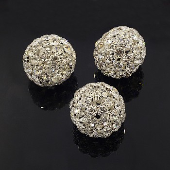 Brass Rhinestone Beads, Grade A, Round, Silver Color Plated, Size: about 30mm in diameter, hole: 5mm