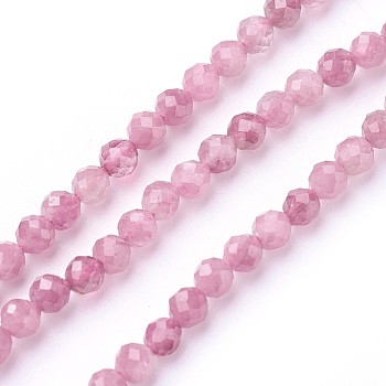 Natural Tourmaline Beads Strands, Faceted, Round, Hot Pink, 3mm, Hole: 0.5mm, about 115~130pcs/strand, 14.5~16.1 inch(37~41cm)