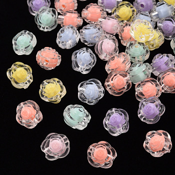 Transparent Acrylic Beads, Bead in Bead, Flower, Mixed Color, 11x11x11mm, Hole: 2mm, about 826pcs/500g
