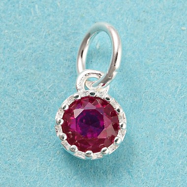 Silver Medium Violet Red Flat Round Cubic Zirconia Charms