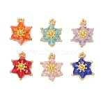 Glass Pendants, Star Charm, with Seed Beads & Alloy, Faceted, Mixed Color, 22x17.5x8.5mm, Hole: 2mm(PALLOY-MZ01209)