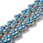 Handmade Porcelain Flower Beads Strands, Hand Painted Ceramic Beads, Deep Sky Blue, 16.5~17x17~17.5x7.5~7.8mm, Hole: 1.6~1.8mm, about 20pcs/strand, 12.56~12.68 inch(31.9~32.2cm)(PORC-F003-01J)