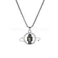 Alloy Rotating Pendant Necklaces, Ring with Cross, Platinum, 23.62 inch(60cm)(PW-WG11399-01)