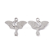 304 Stainless Steel Pendants, Butterfly with Moon Charm, Stainless Steel Color, 24x25x2mm, Hole: 3mm(STAS-B031-36P)
