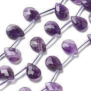 Natural Amethyst Beads Strands, Faceted, Teardrop, with Tube Beads, Top Drilled, 14x10.5x4~4.5mm, Hole: 0.5mm, about 24pcs/strand, 16.26''(41.3cm)(G-K382-C03-01)