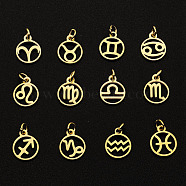 201 Stainless Steel Charms, Laser Cut, with Jump Rings, Ring with 12 Constellations, Golden, 13x10.5x1mm, Hole: 3mm, 12pcs/set(STAS-Q237-M003-8)